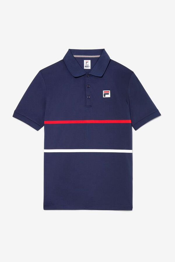 Camisas Polo Fila Hombre Azul Marino / Rojas / Blancas - Short Sleeve Tennis With Double Stripe - Es